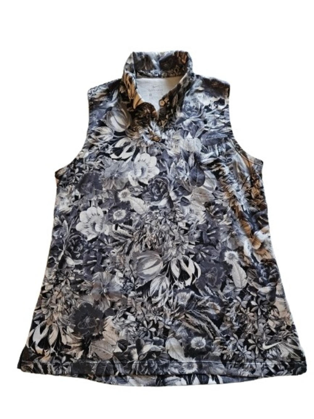 Nike Dri-FIT Women's Floral Sleeveless Golf Polo Top Gray Black Size M
